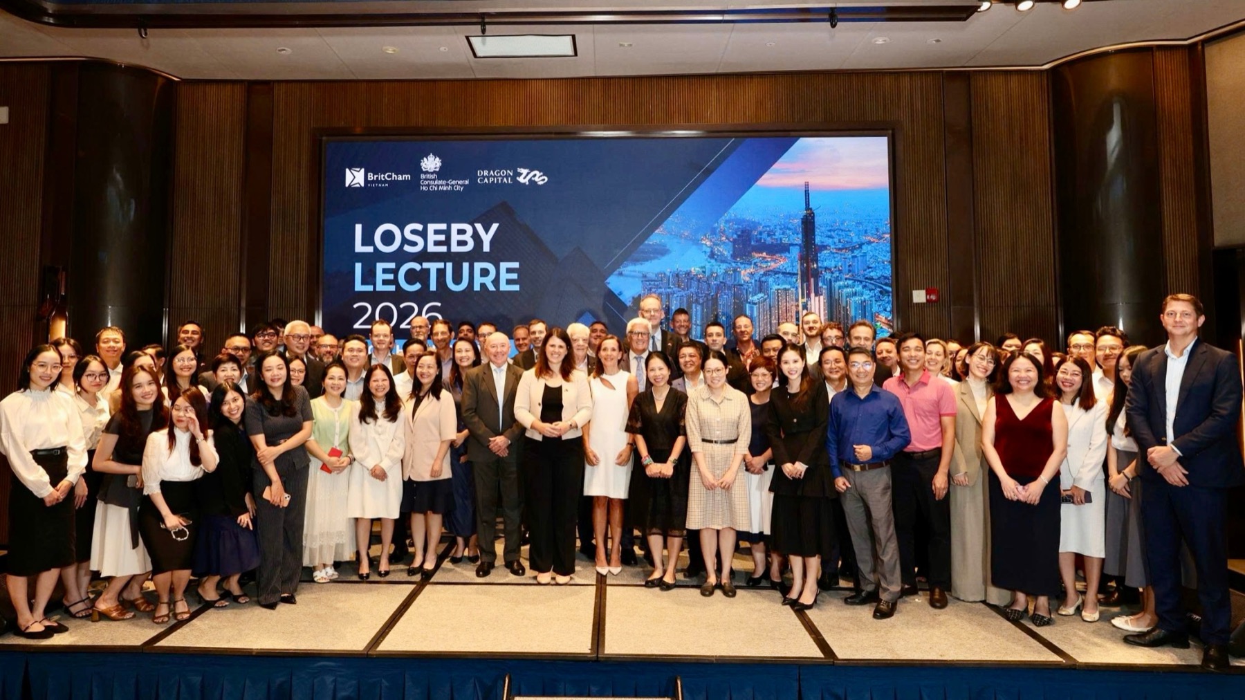 The room gathered on stage at the BritCham Vietnam Loseby Lecture 2026 in Ho Chi Minh City